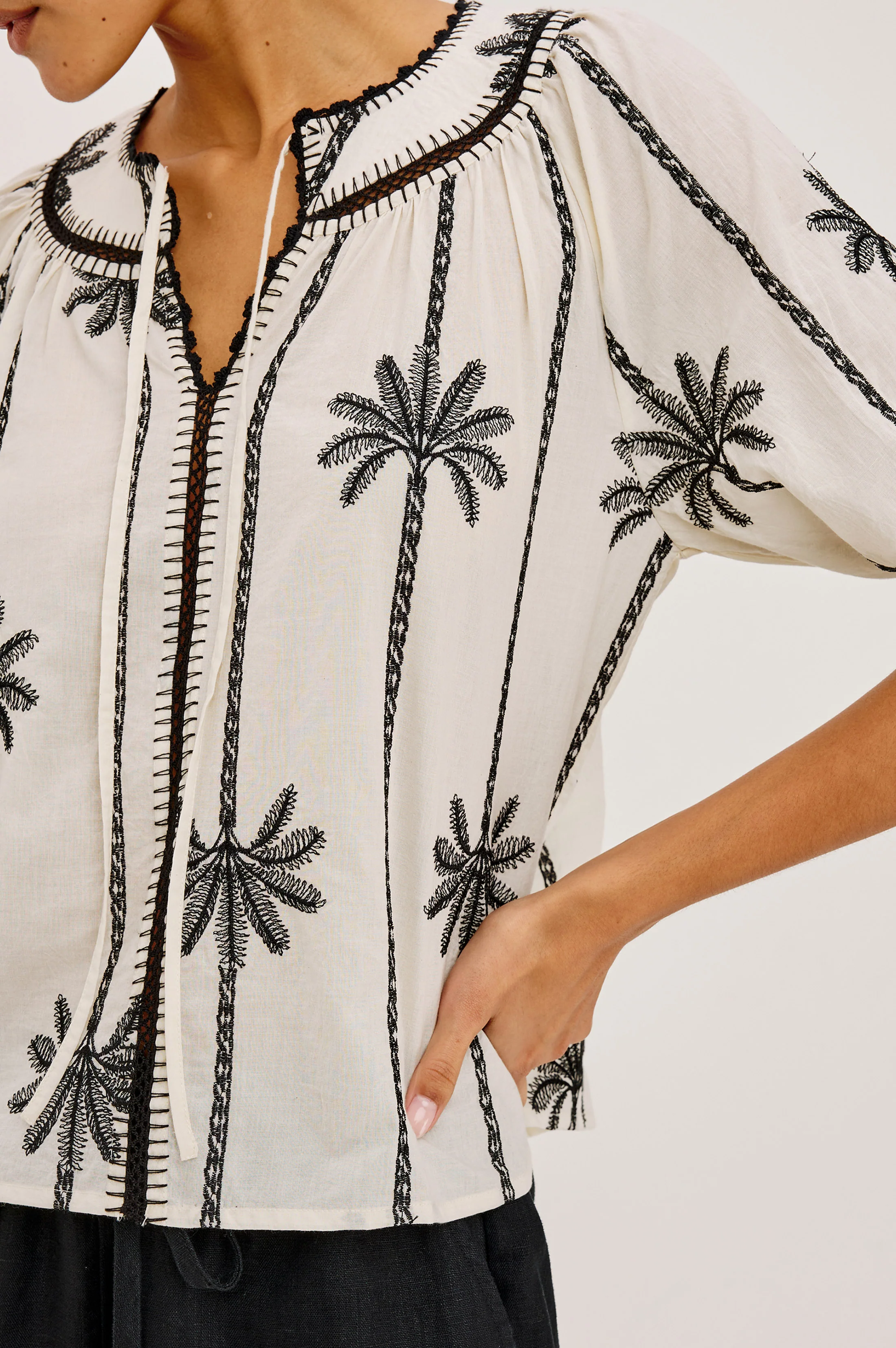 BELINA TOP - EMBROIDERED PALMS - Image 2