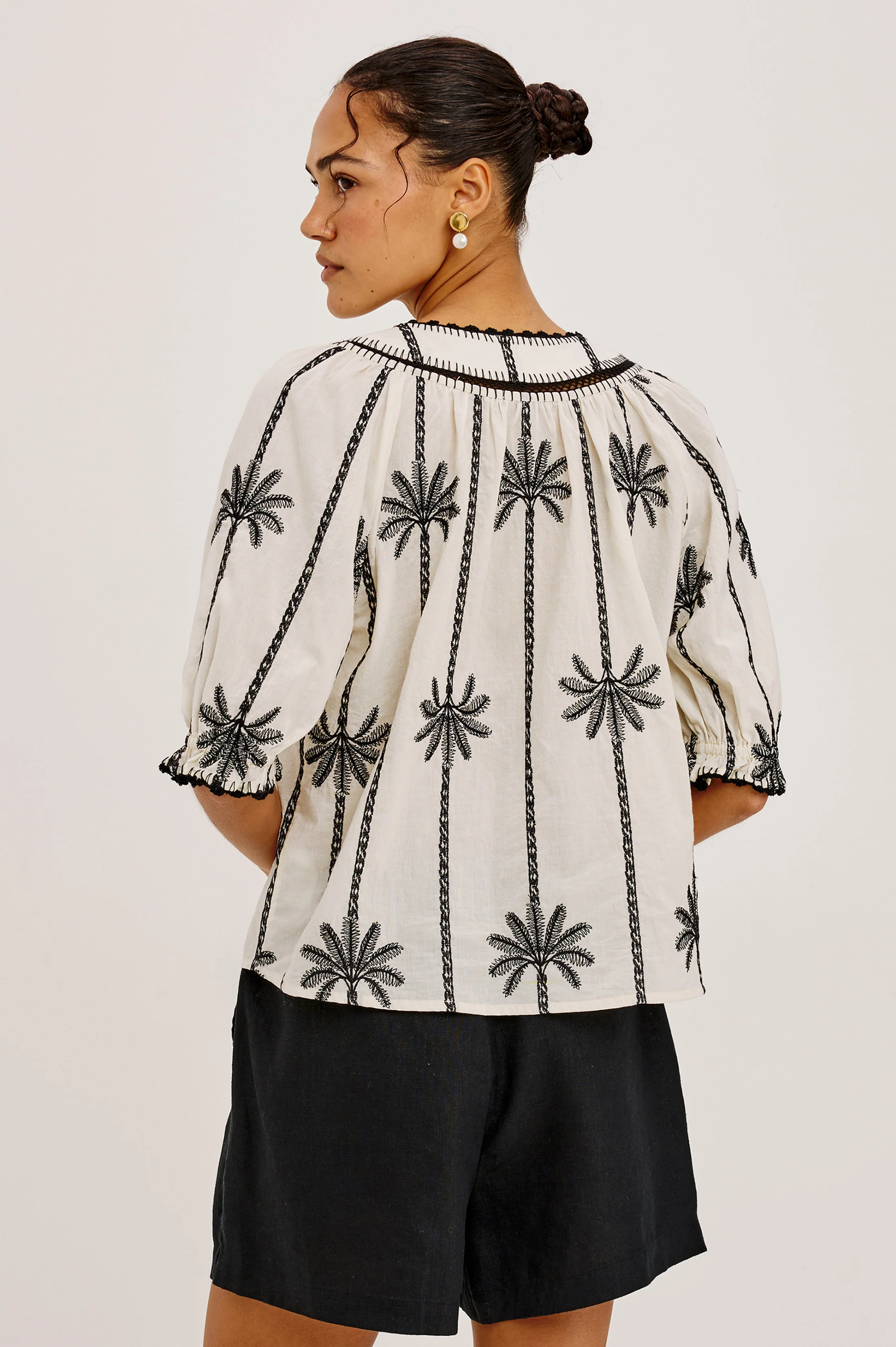BELINA TOP - EMBROIDERED PALMS - Image 5