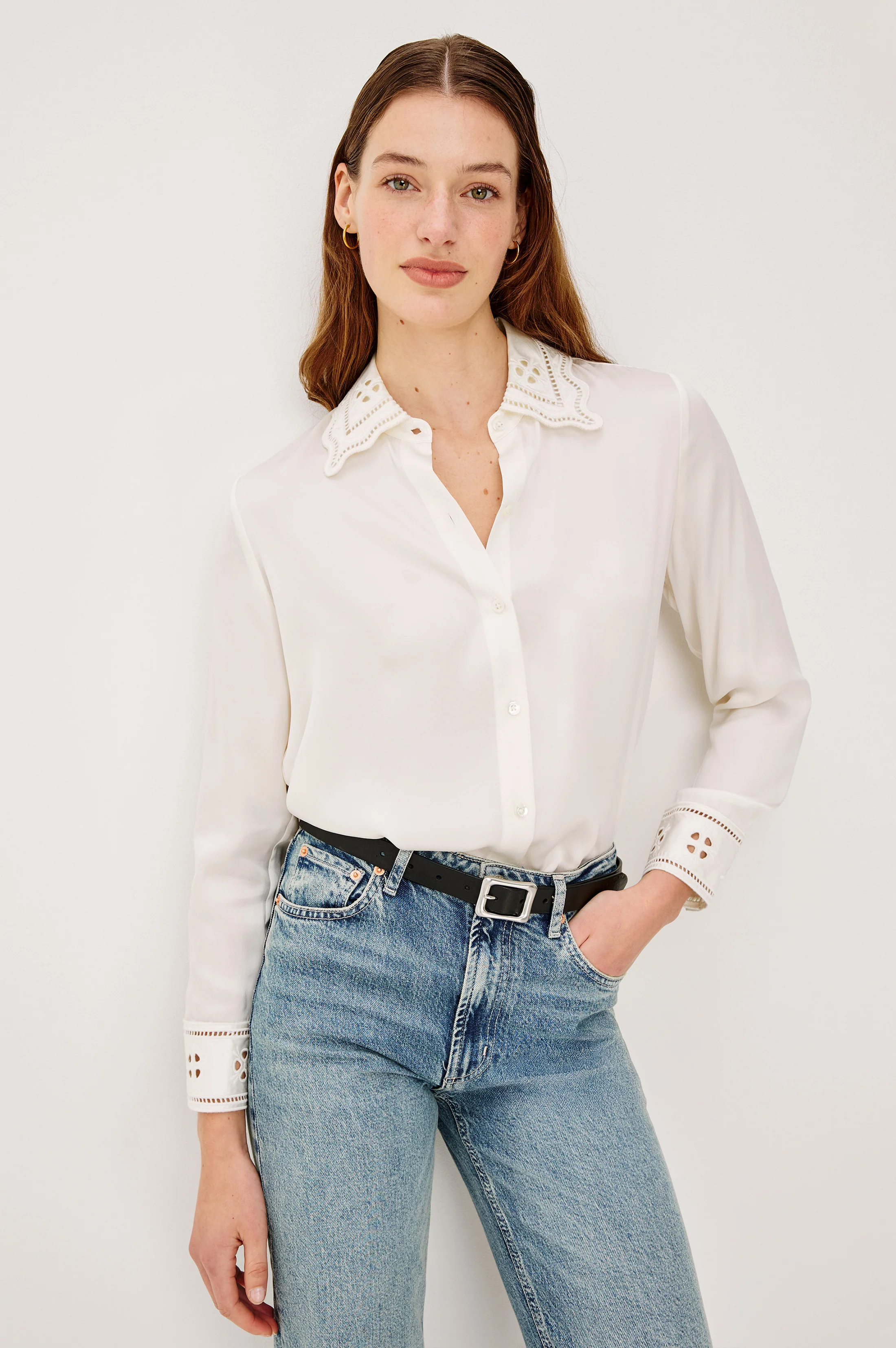 CLARISE SHIRT - IVORY EYELET