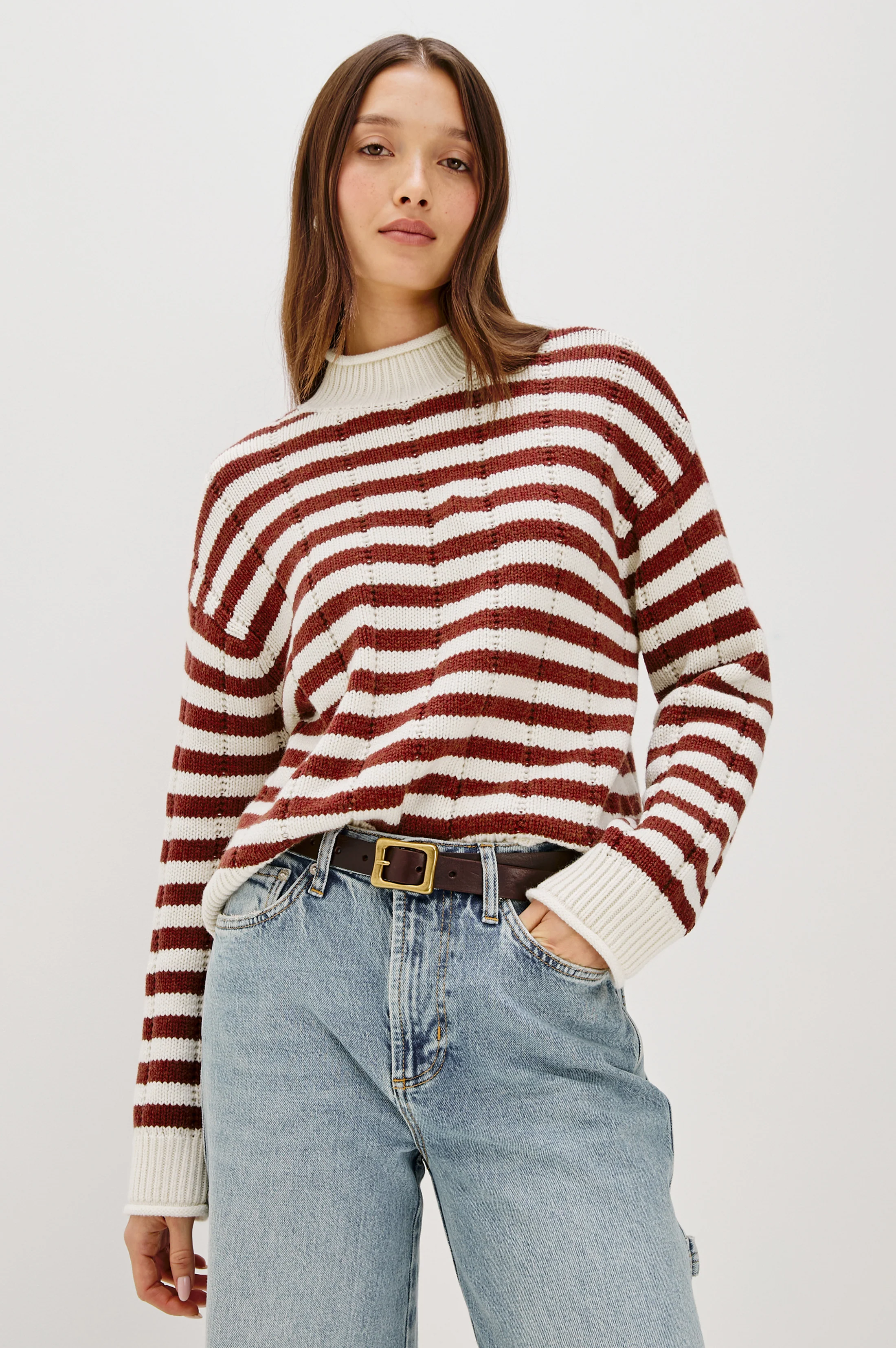 CORRINE SWEATER - IVORY RUSSET STRIPE - Image 3