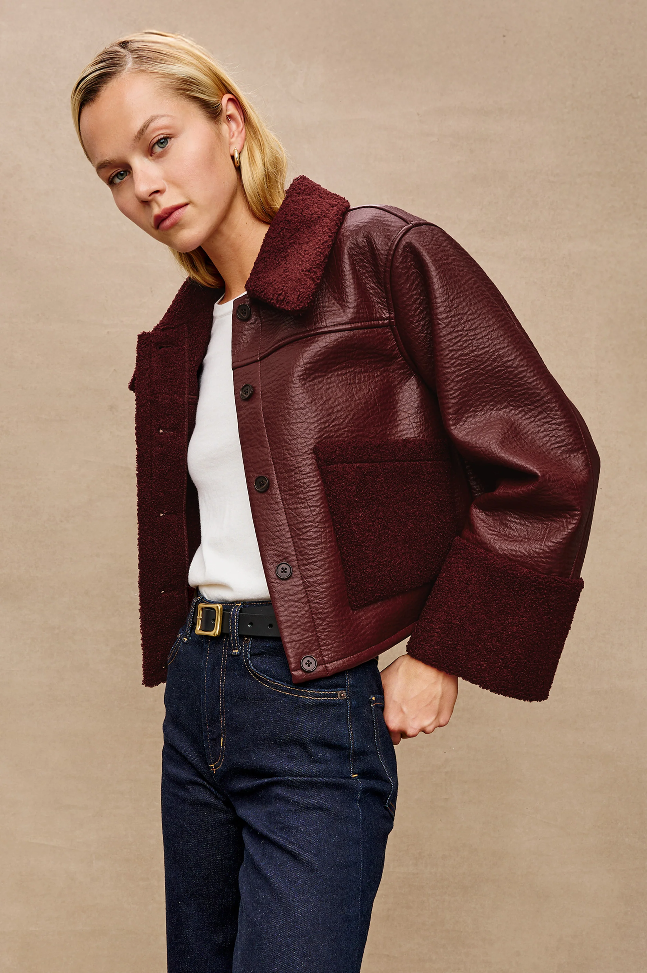 DRIA JACKET - MAROON SHEARLING