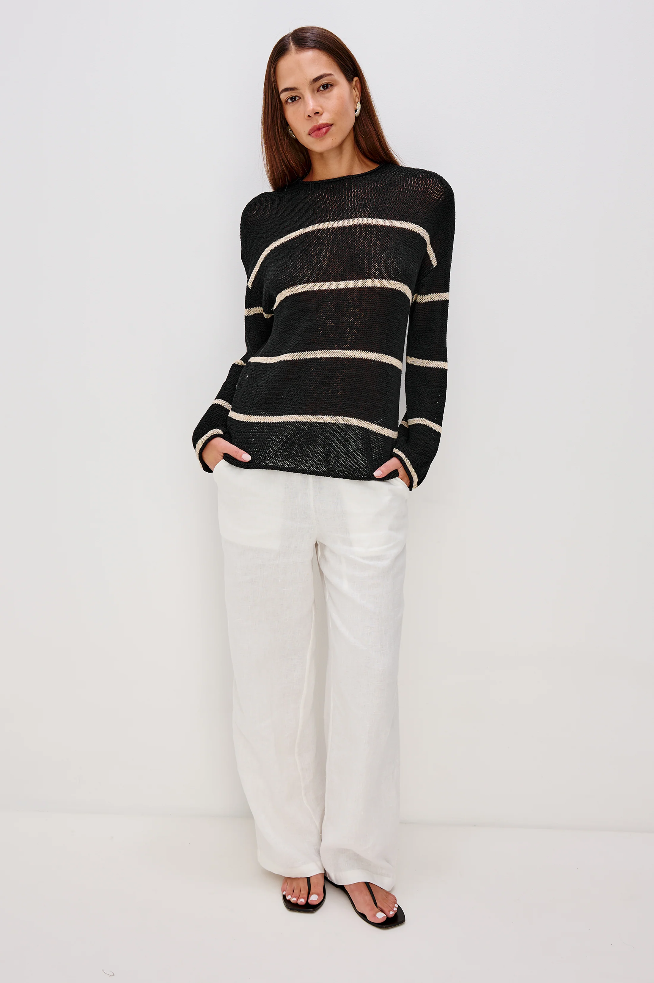EVANGELINE SWEATER - BLACK LINEN STRIPE - Image 4