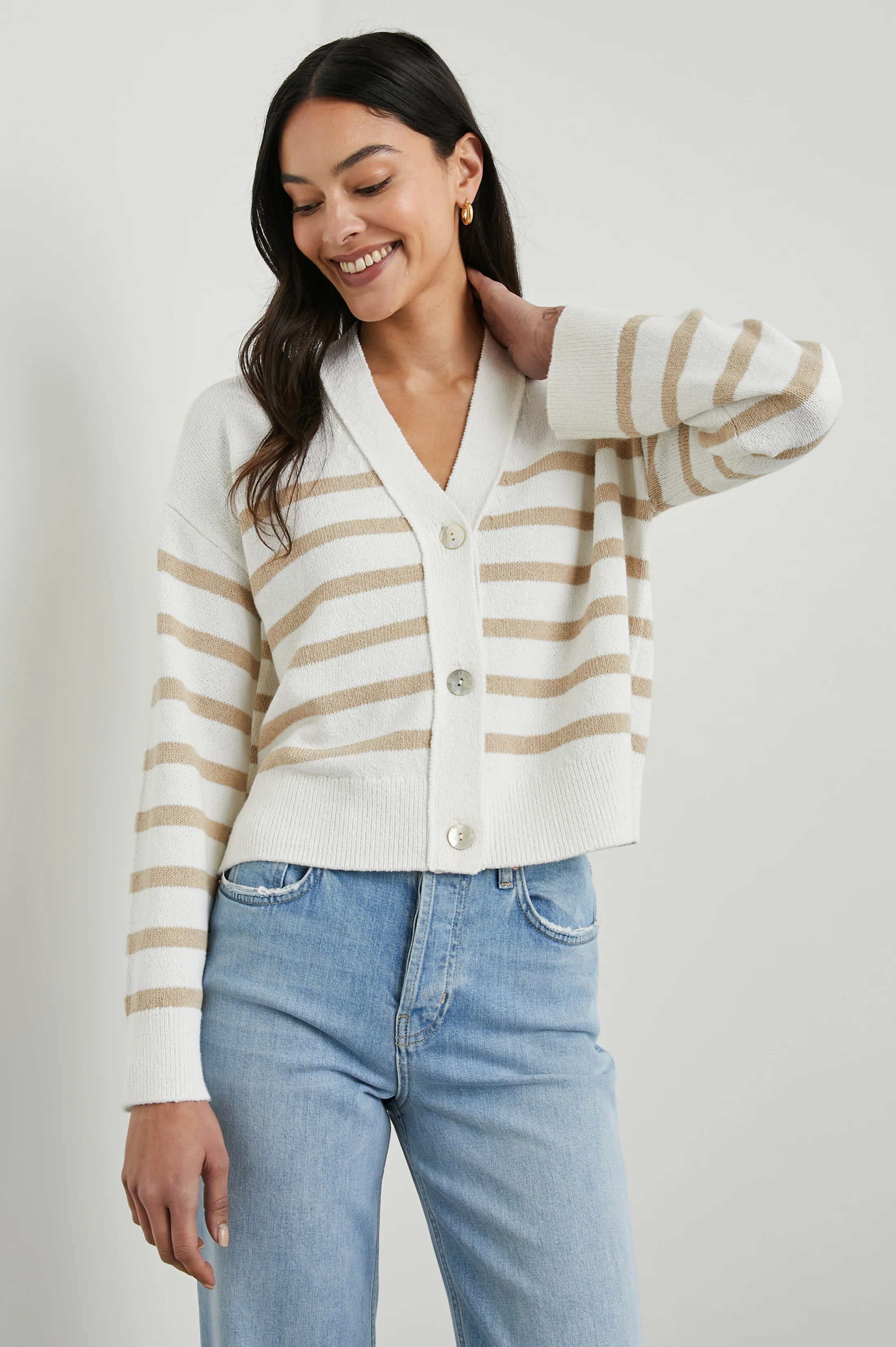 GENEVA CARDIGAN - SAND STRIPE - Image 4