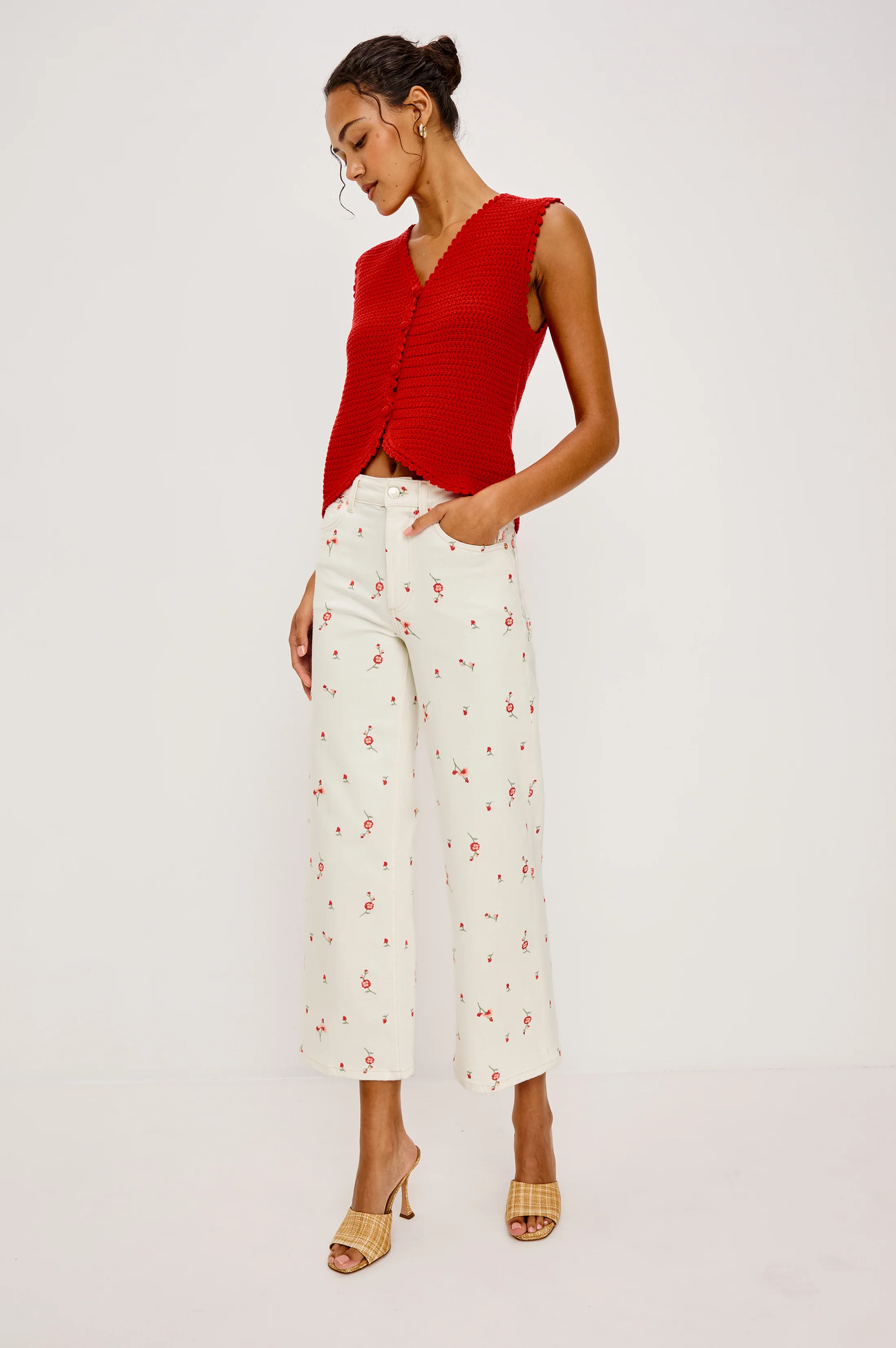 GETTY CROP WIDE LEG - ECRU ROMANTIC FLORAL