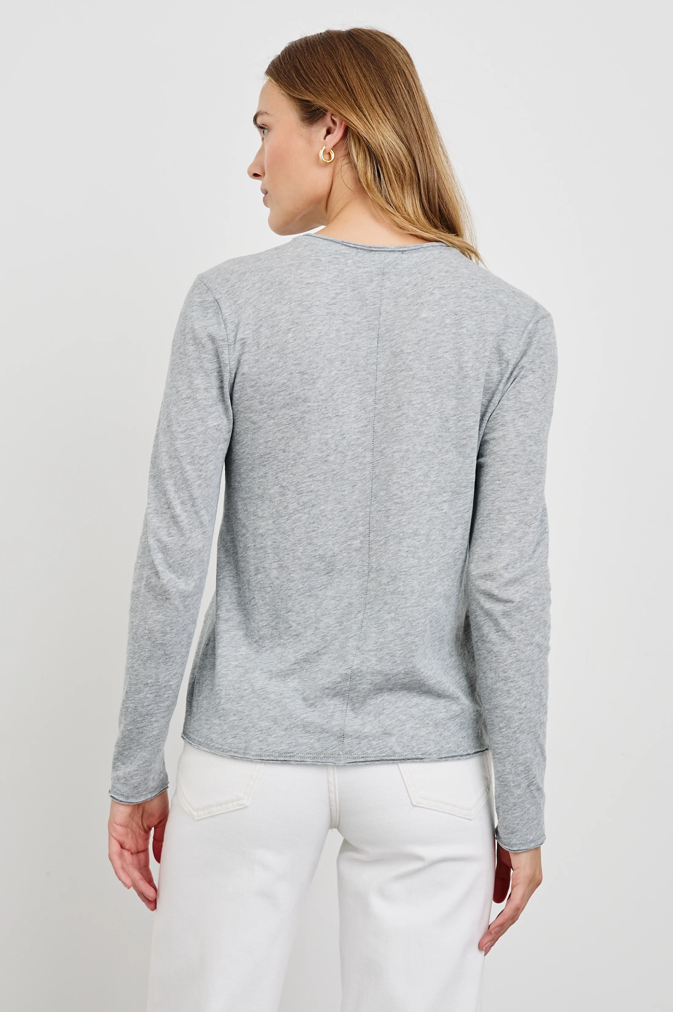 LONG SLEEVE CREW NECK T-SHIRT - HEATHER GREY - Image 5