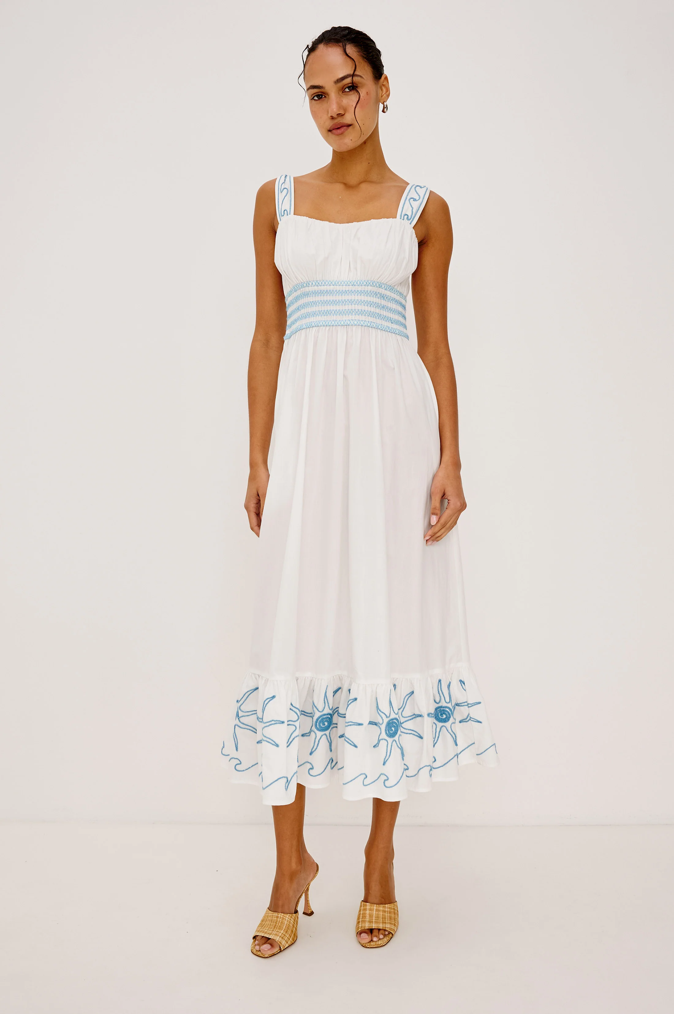 MOIRA DRESS - BLUE SOUTACHE SUNS
